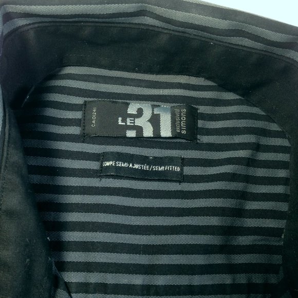 Men vtg New Wave Black & Gray Stripes Shirt Flip Cuffs Epaulettes MEDIUM -fitted - Picture 4 of 7